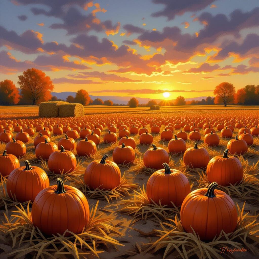 Autumnal Pumpkin Patch Oil Painting