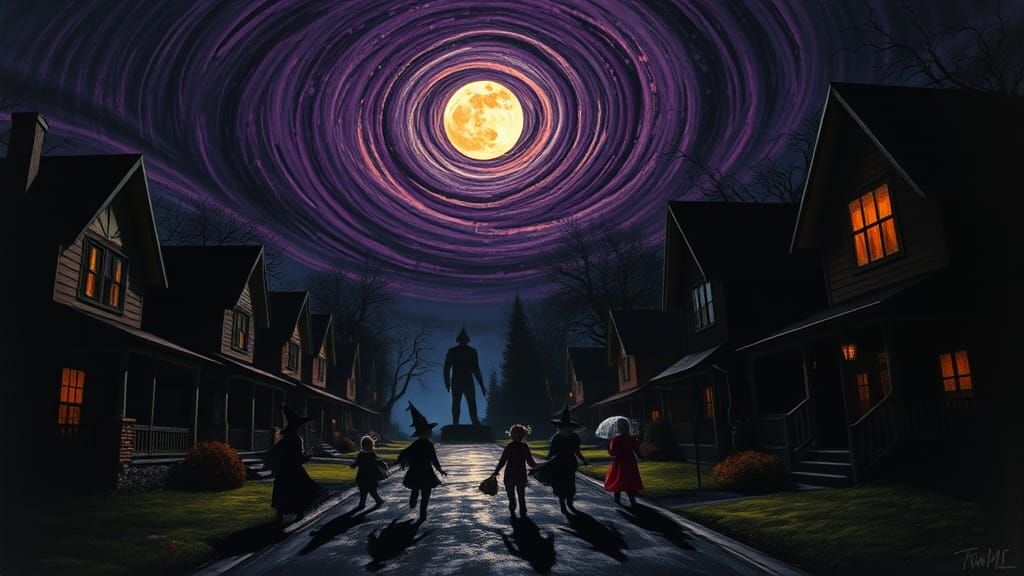 Haunted Halloween Street in Expressionist Style