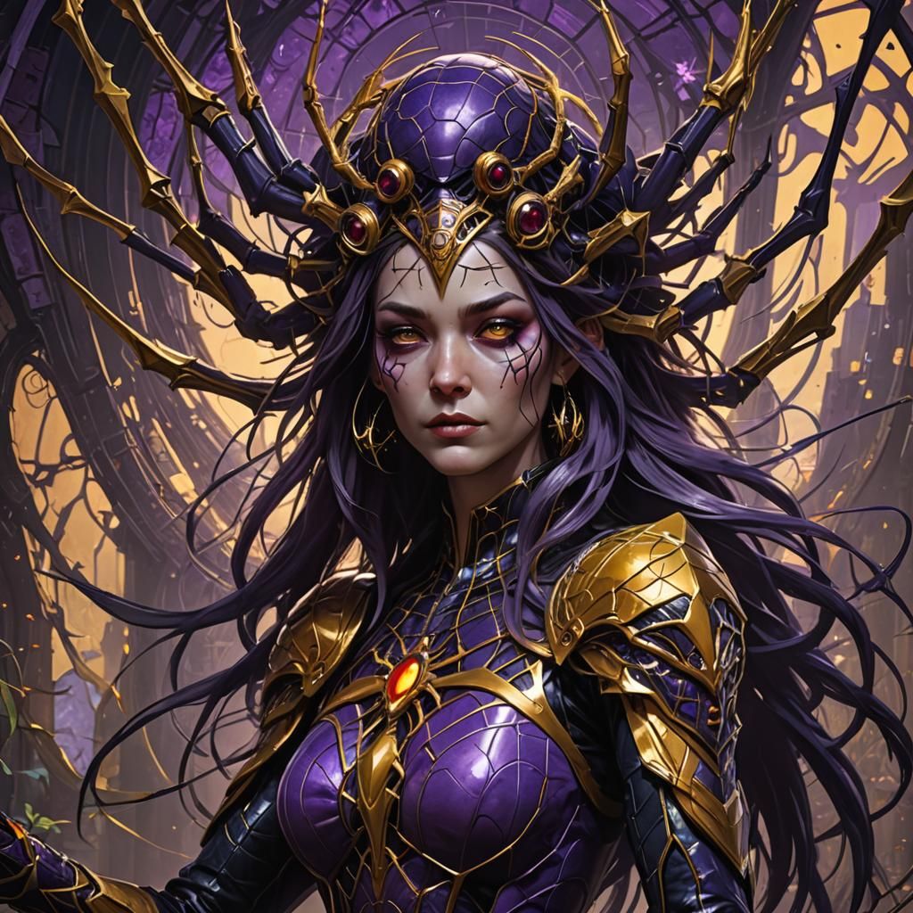 Jorogumo Spider Queen and Son, Dark Fantasy Art