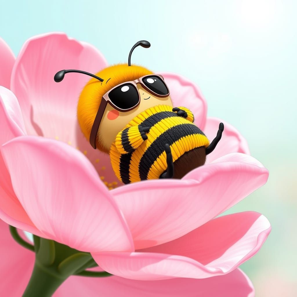 Kawaii Bumblebee Snoozing in Surreal Pop Art Style