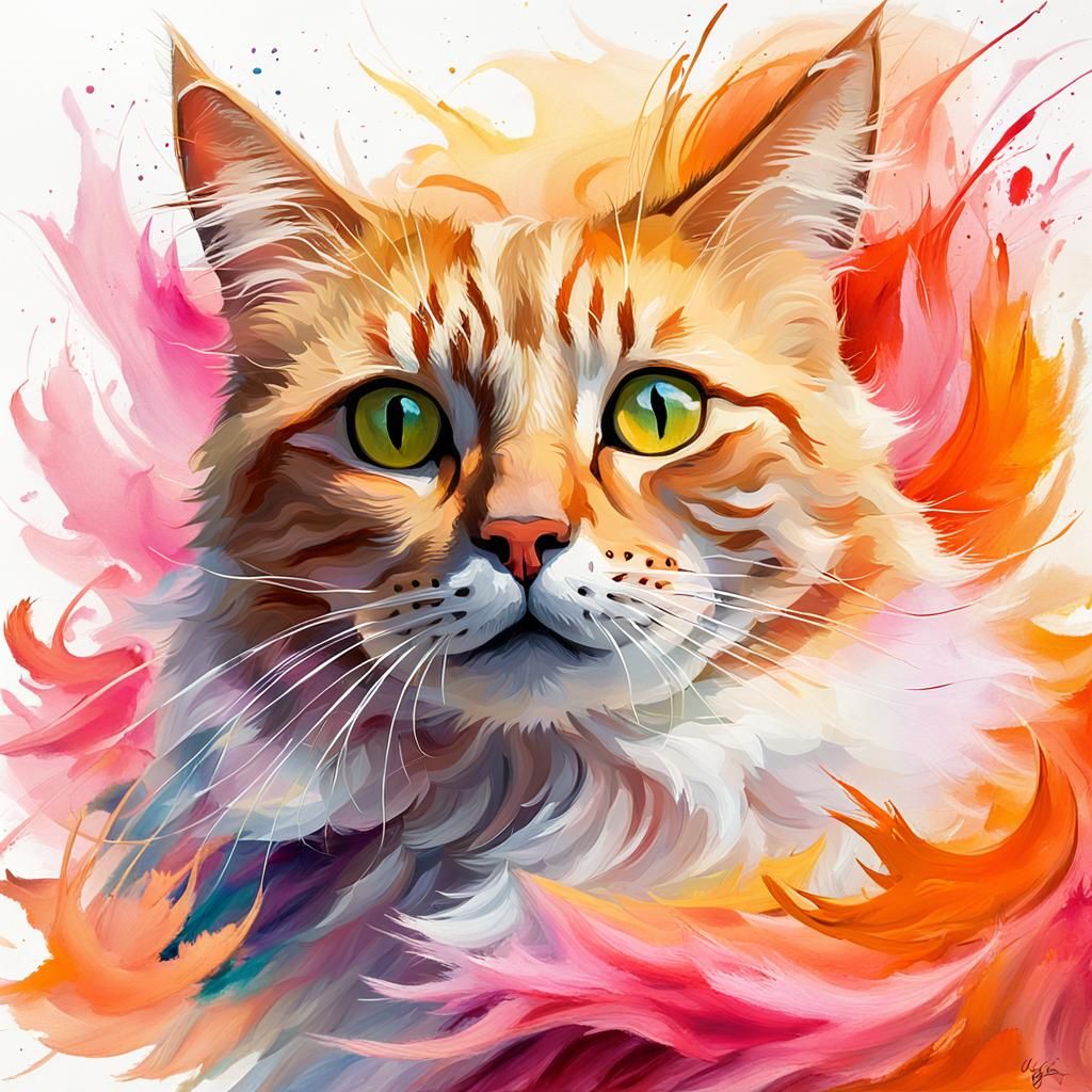 Playful Cat Portrait in Morpheme-Color Synesthesia Style