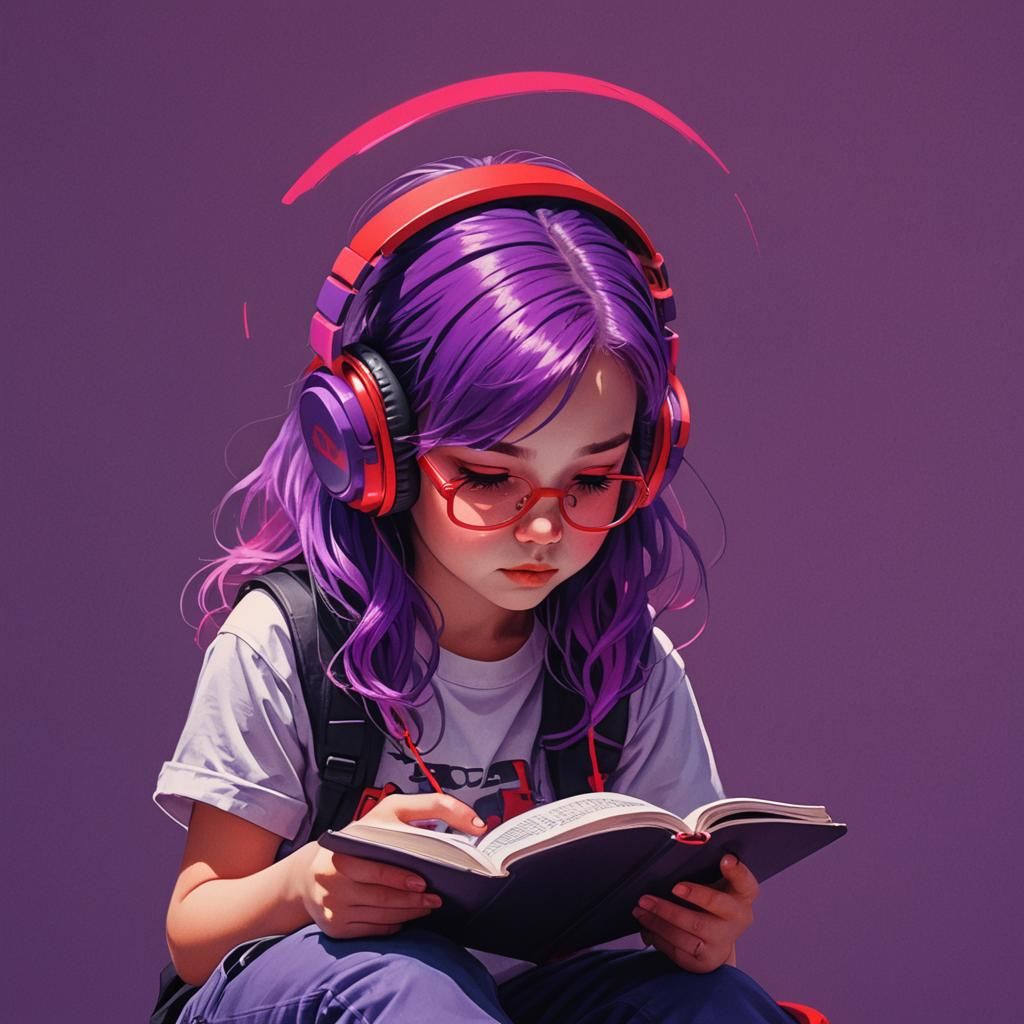 Rebel Girl Reading with Neon Synthwave Style