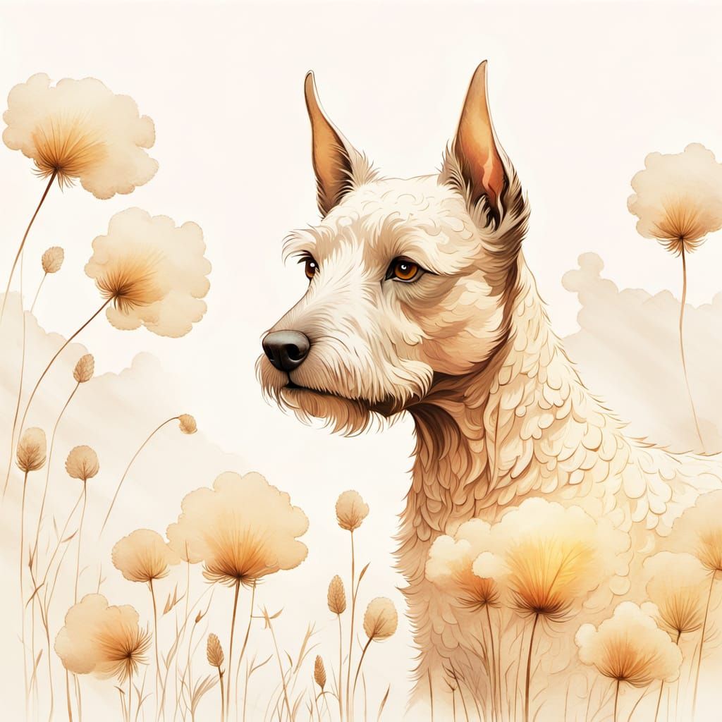 Scottish Terrier in Surreal Grassland, American Realism