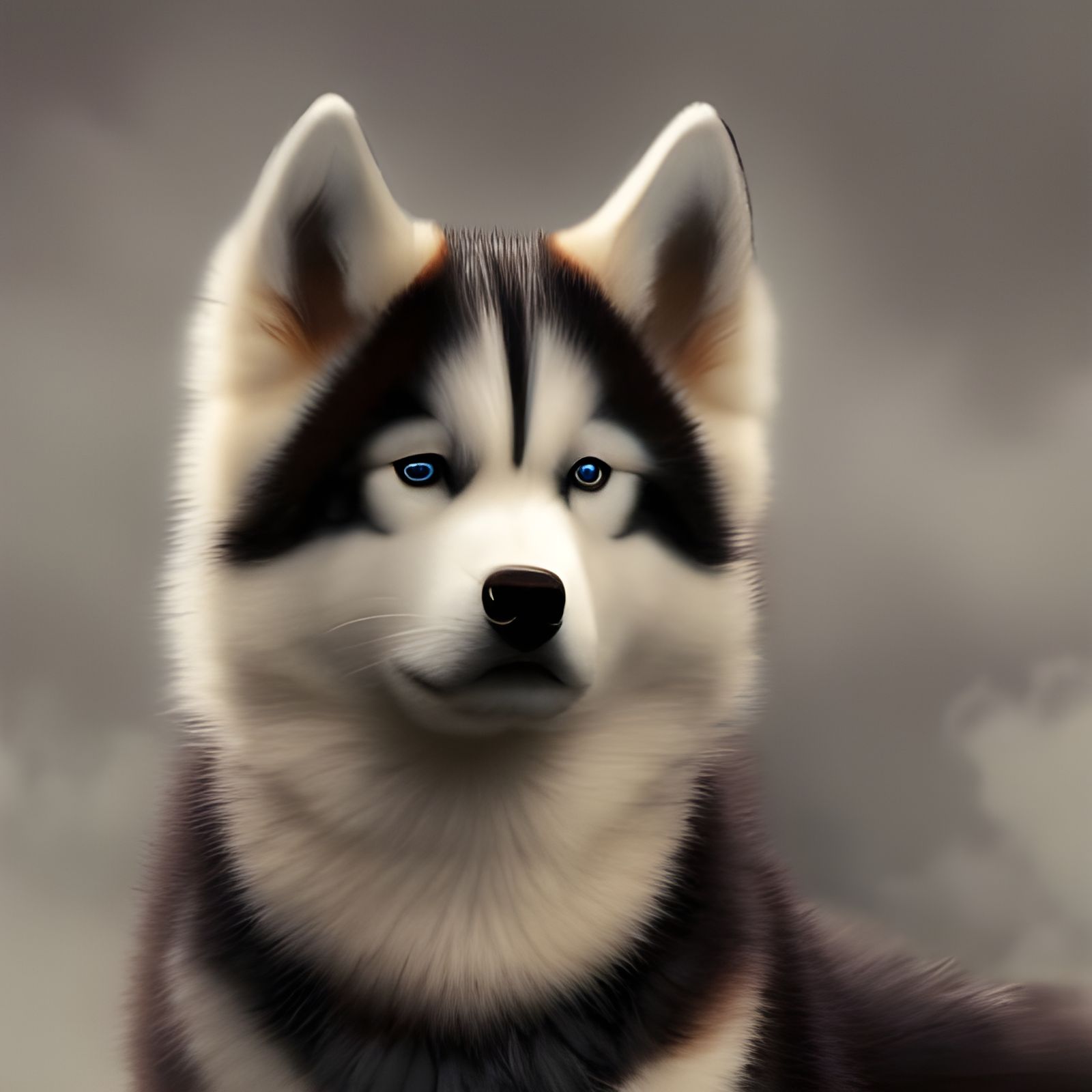 Cute Husky Portrait in Gothic Noir Manga Style