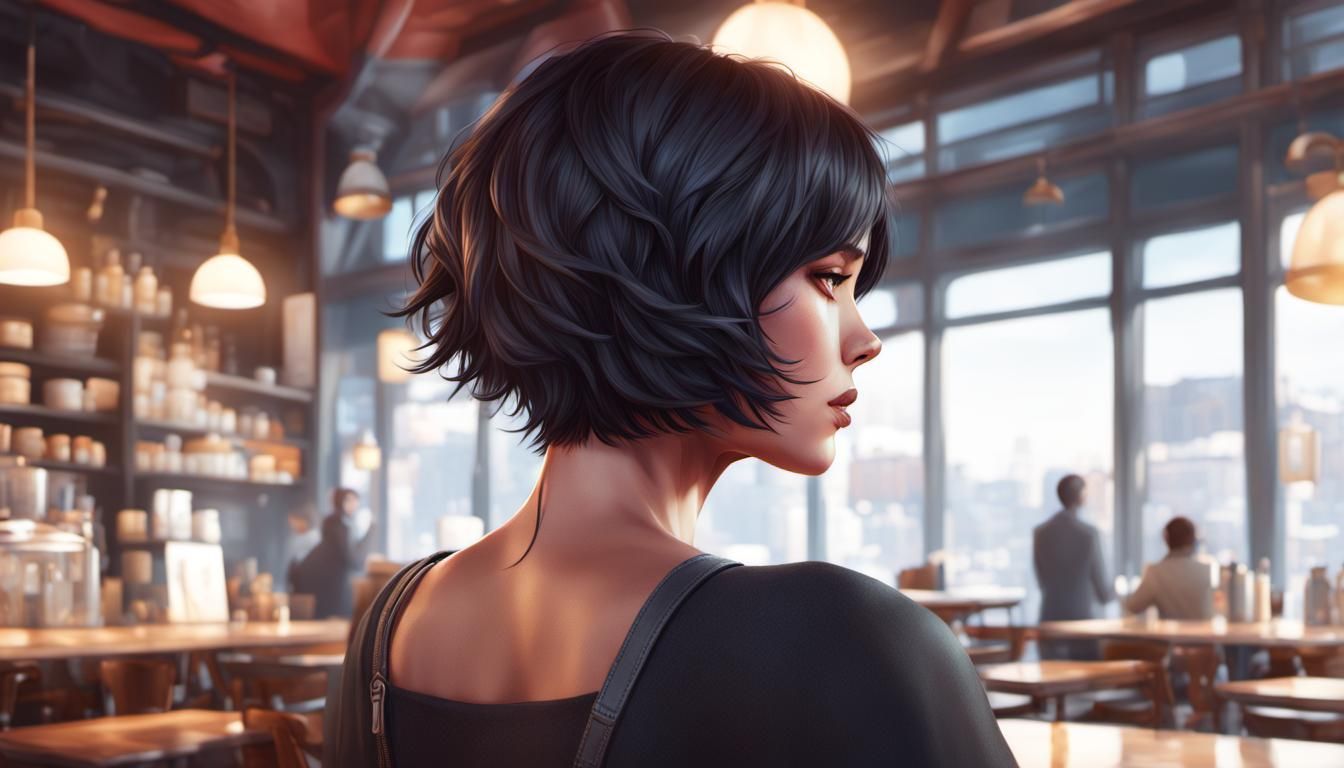 Girl in Cafe: Hyperdetailed Artgerm-Inspired Portrait