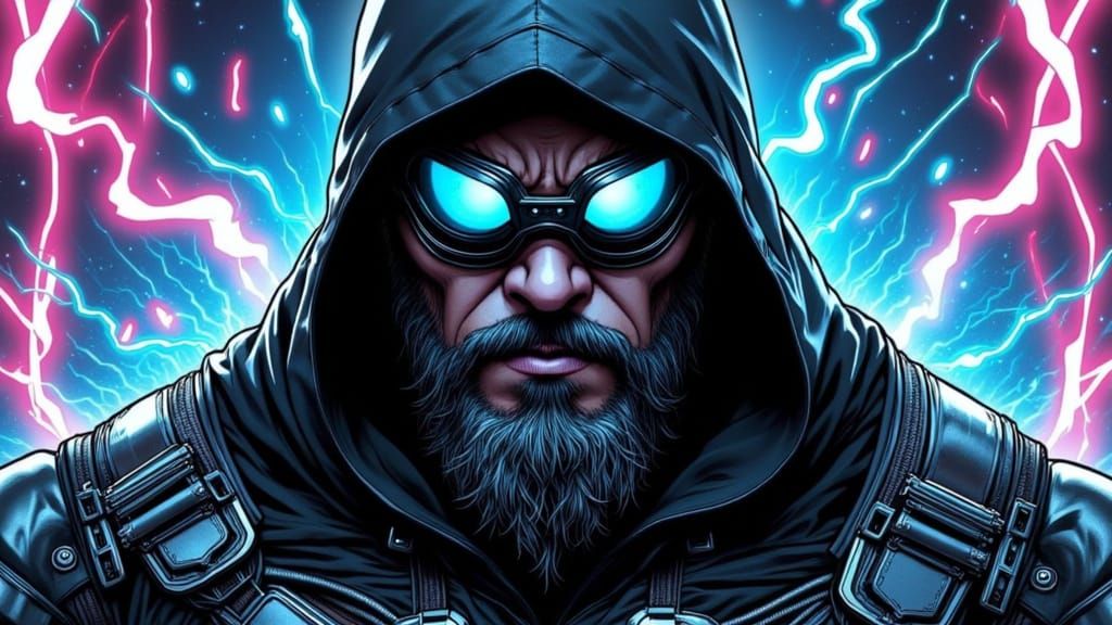 Cyborg Warrior in Neon Blue Armor