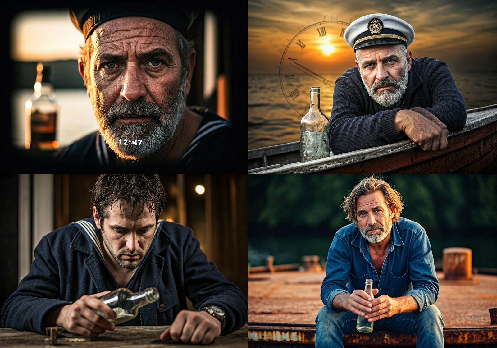 Gritty Portrait of a Sailor with Bottle