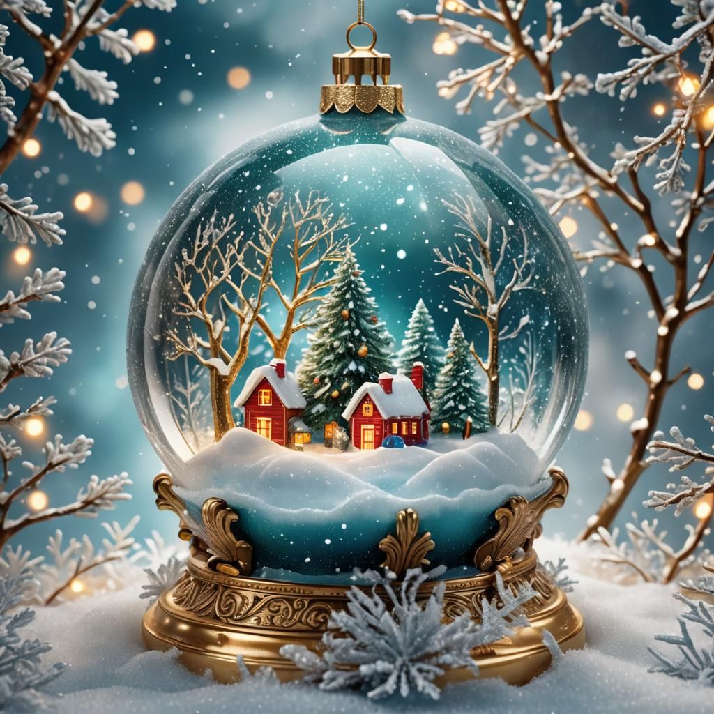 Crystal Christmas Globe Snow Scene in Digital Art