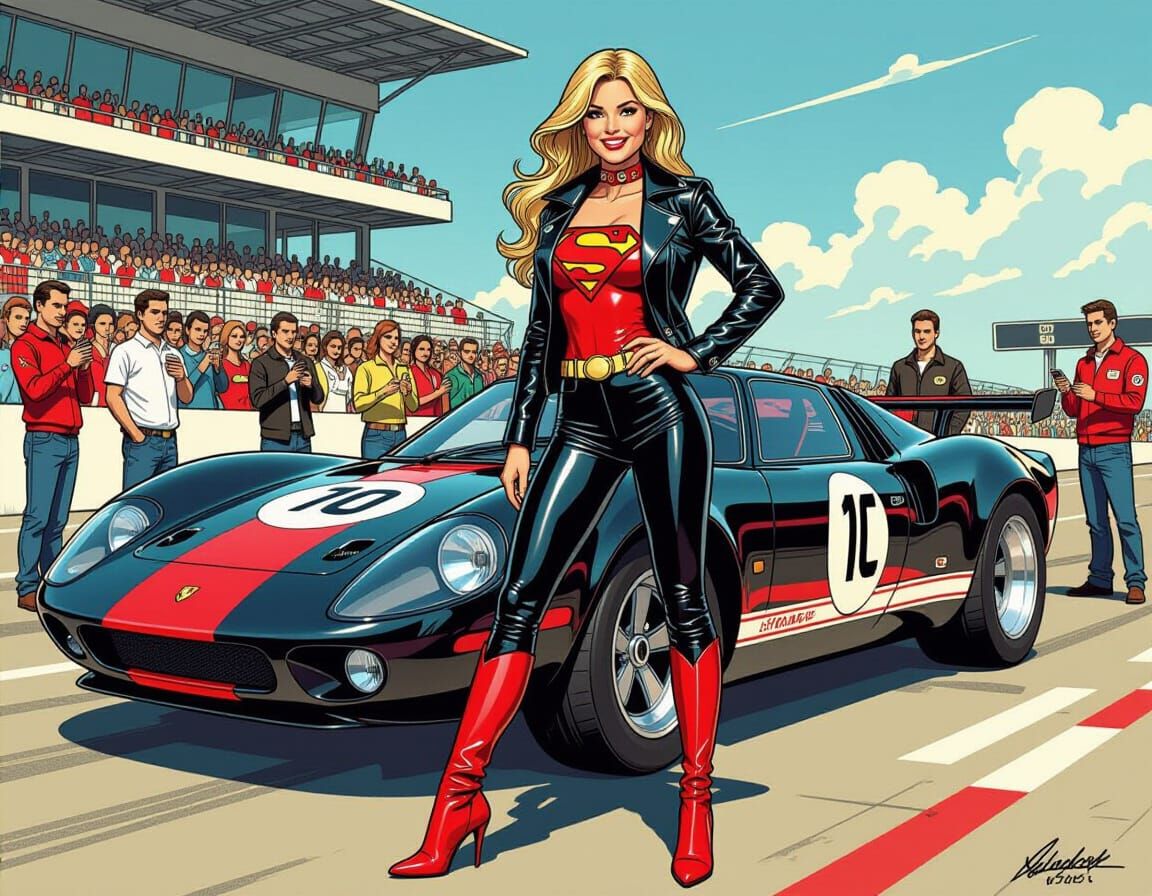 Supergirl at Le Mans in Comic Book Art