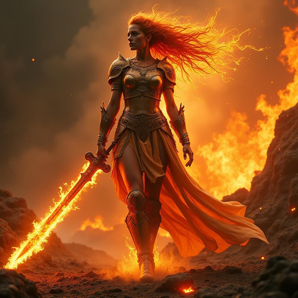 Fiery Warrior with Molten Lava Armor