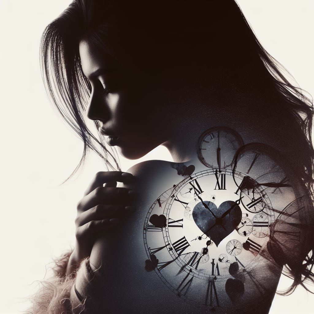 Ethereal Hispanic Woman Filled with Ticking Clocks