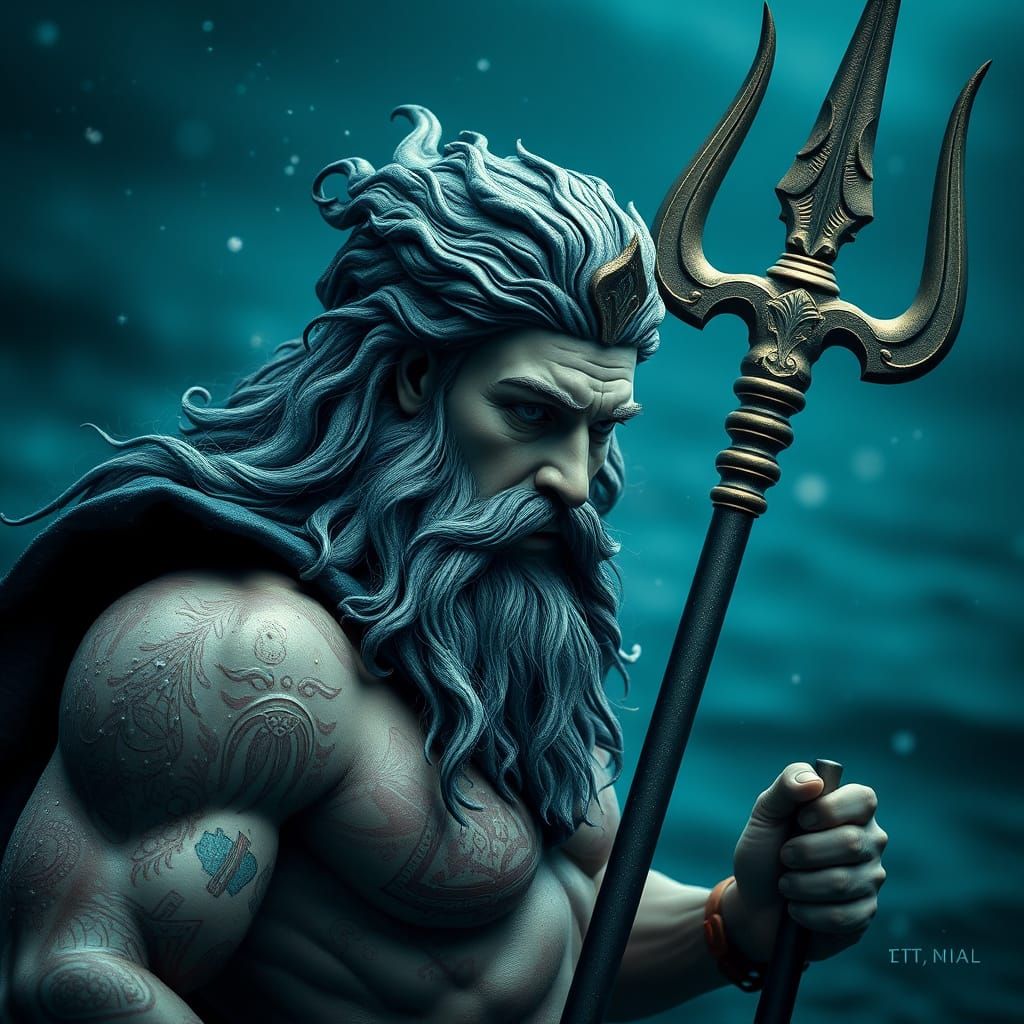 Neptune, God of the Sea, Hyperrealistic Digital Art