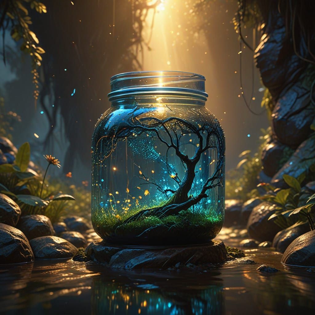 Ethereal Firefly Jar in Dreamlike, Glowing Splendor