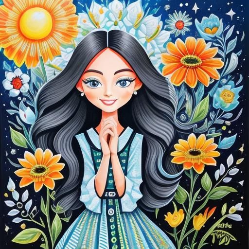 Ethereal Figure: Gouache Painting of Beauty, Kindness, Truth