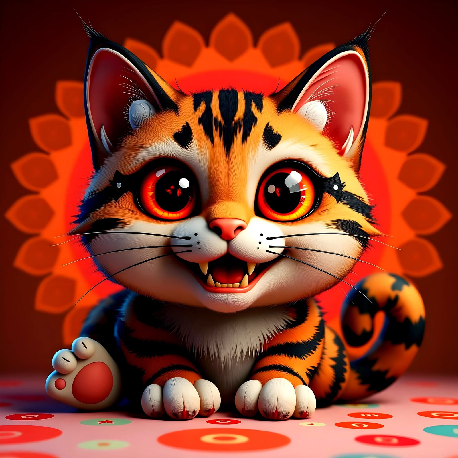 Evil Plush Cat with Demon Red Eyes