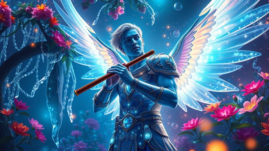 Serene Archangel in Luminous Garden of Crystal Trees and Vib...
