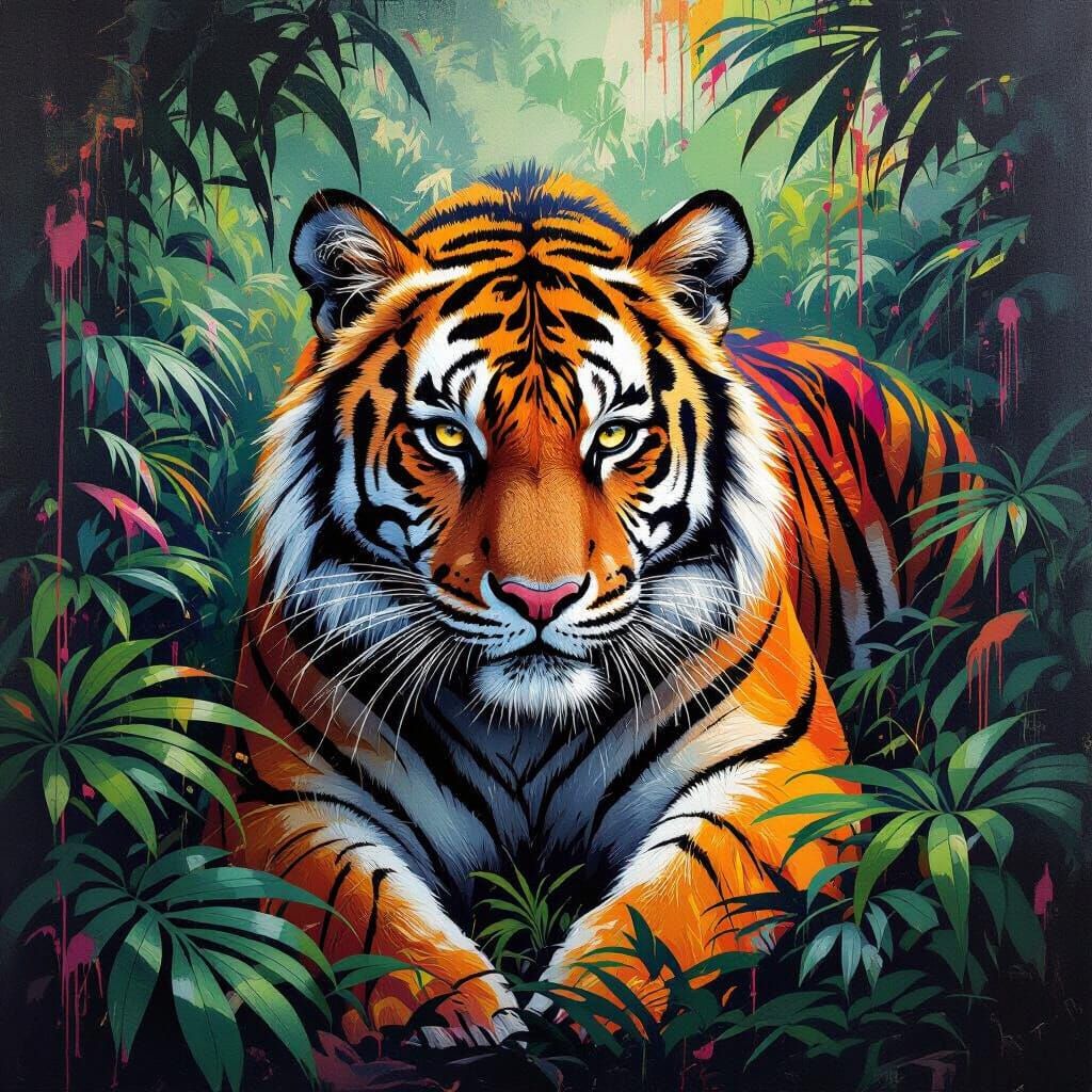 Majestic Tiger in Jungle Graffiti Art Style