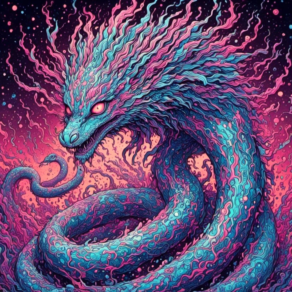 Rainbow Serpent with Cosmic Nebula Eyes