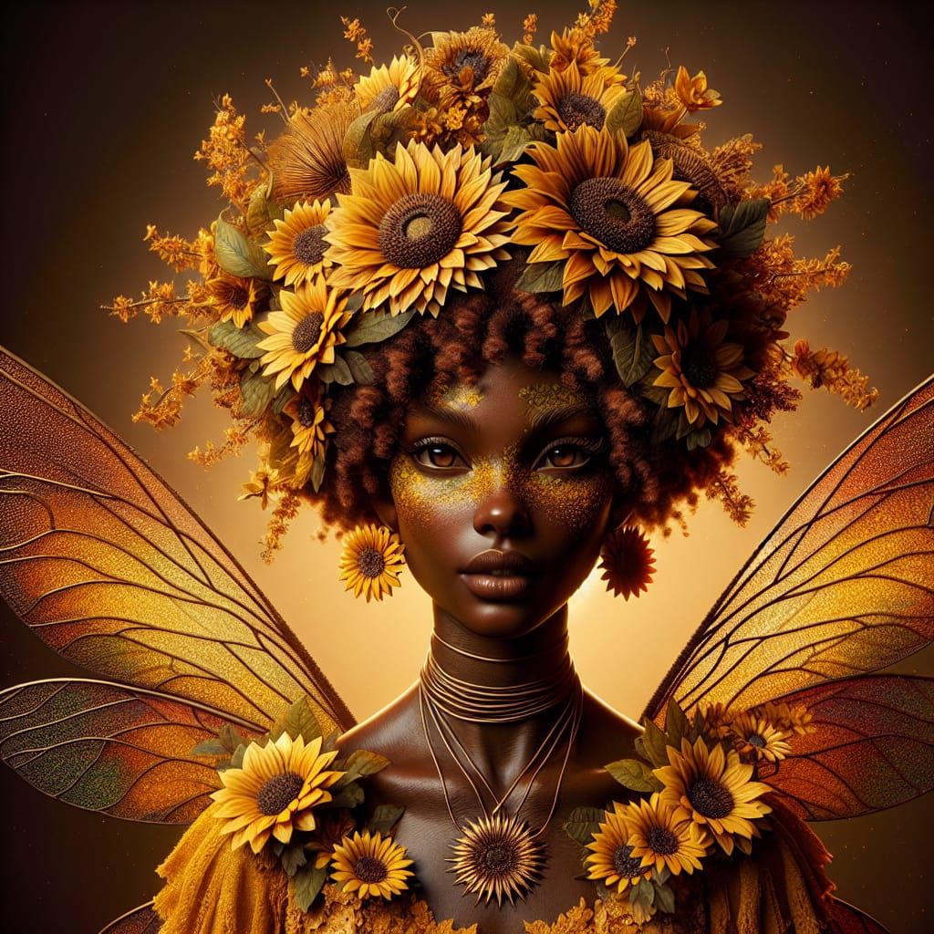 Fantasy Fairy Portrait with Sunflower Adornments