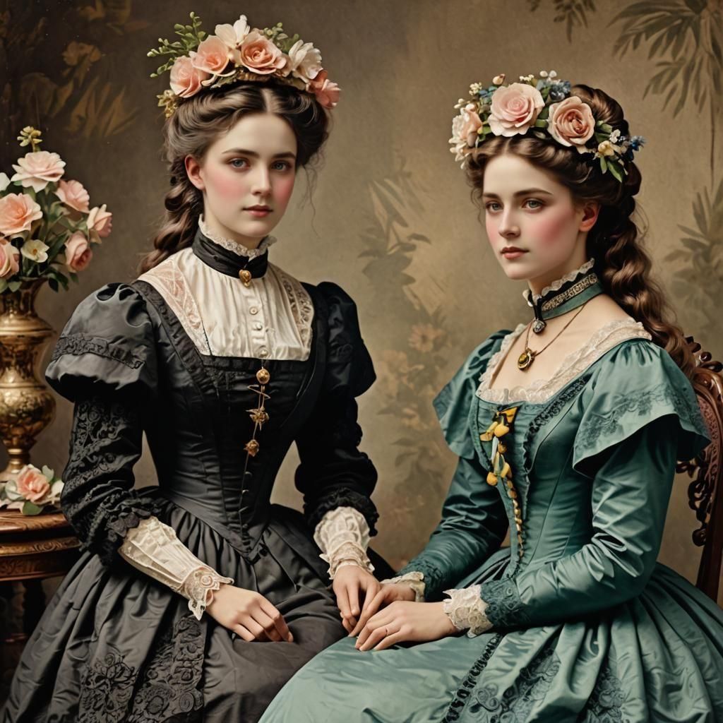 Elegant Victorian Women in Period Fashion