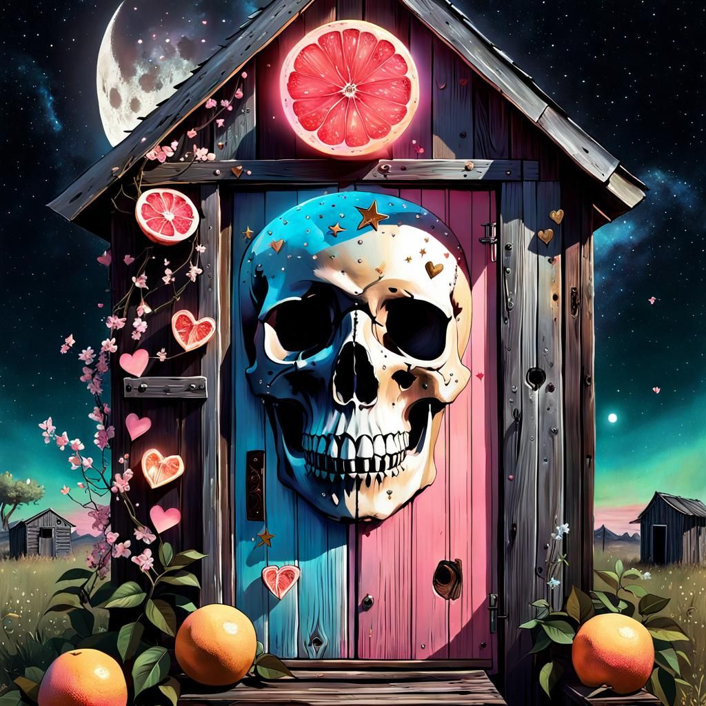 Sparklecore Moon Above Skull Outhouse Digital Art
