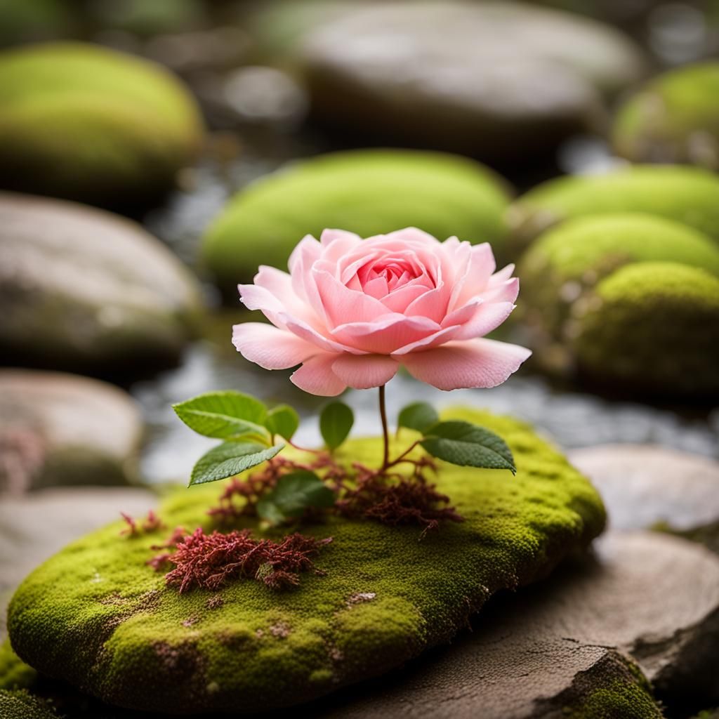 Delicate Rose in Japanese Garden, Macro Photography