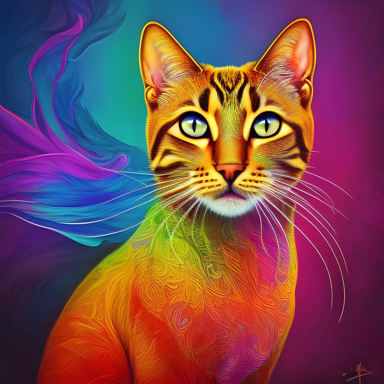 Adorable Kitty Portrait in Gouache Illustration Style