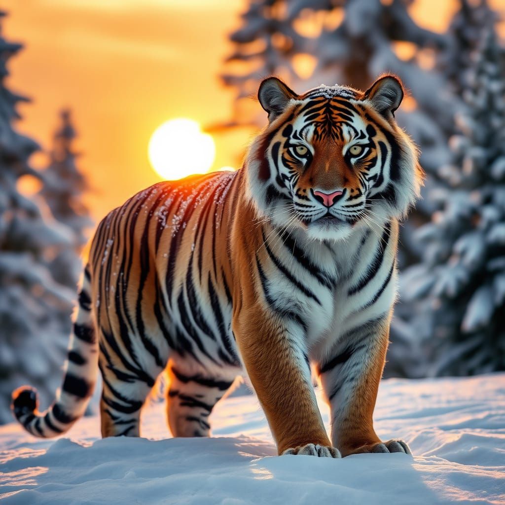 Siberian Tiger Roams Snowy Winter Landscape