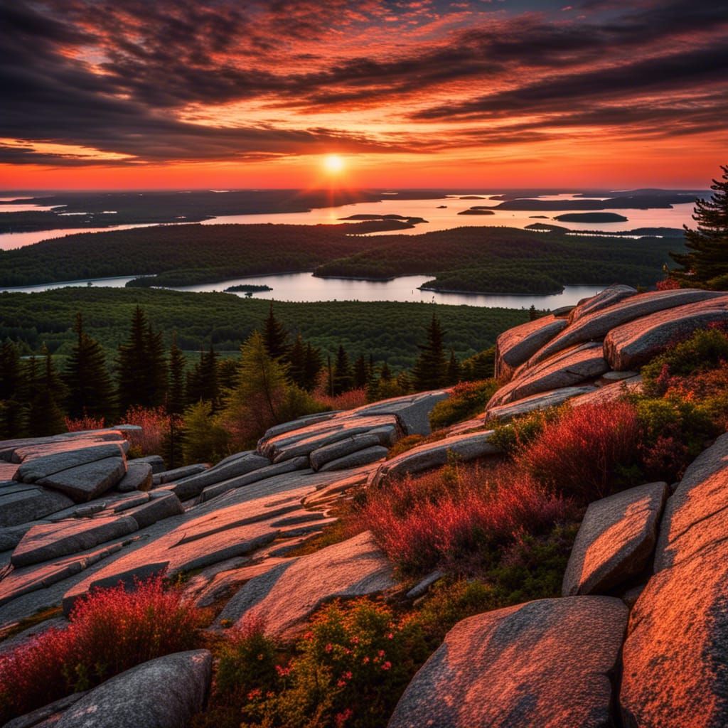 Cadillac Mountain Sunset: Photorealistic HDR Image
