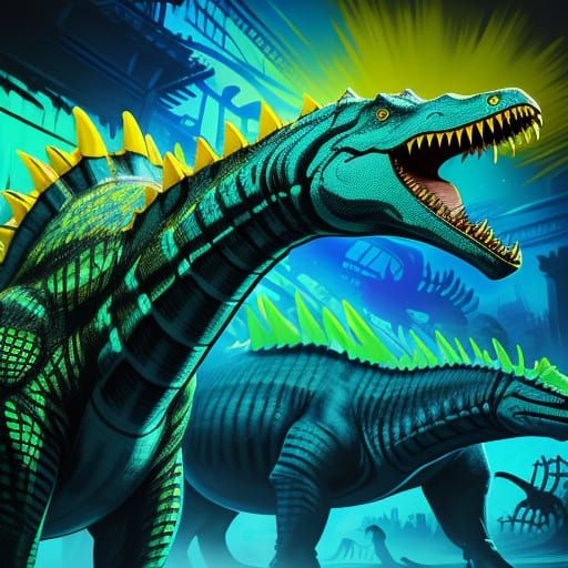 Spinosaurus and Mosasaurus in Graffiti Art Style