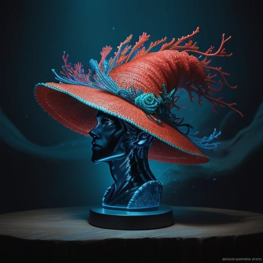 Vibrant Coral Hat Concept Art With Jewel Sheen