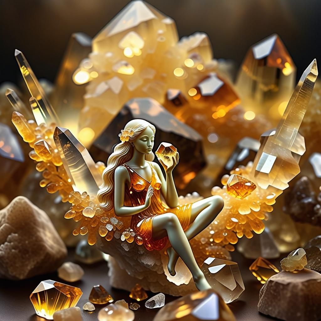 Crystal Goddess Citrine Amidst Translucent Crystals