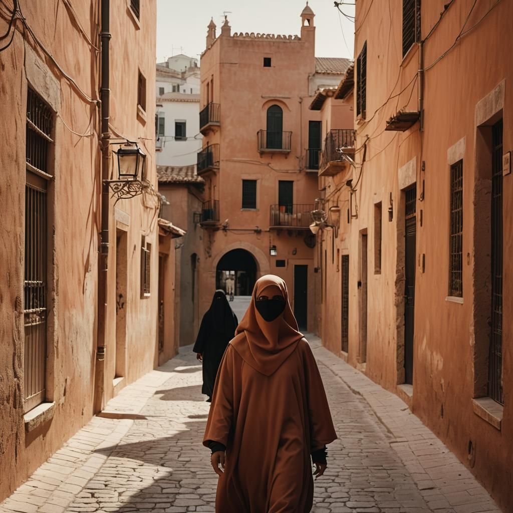 Muslim Woman in Niqab: Andalusian Street Scene