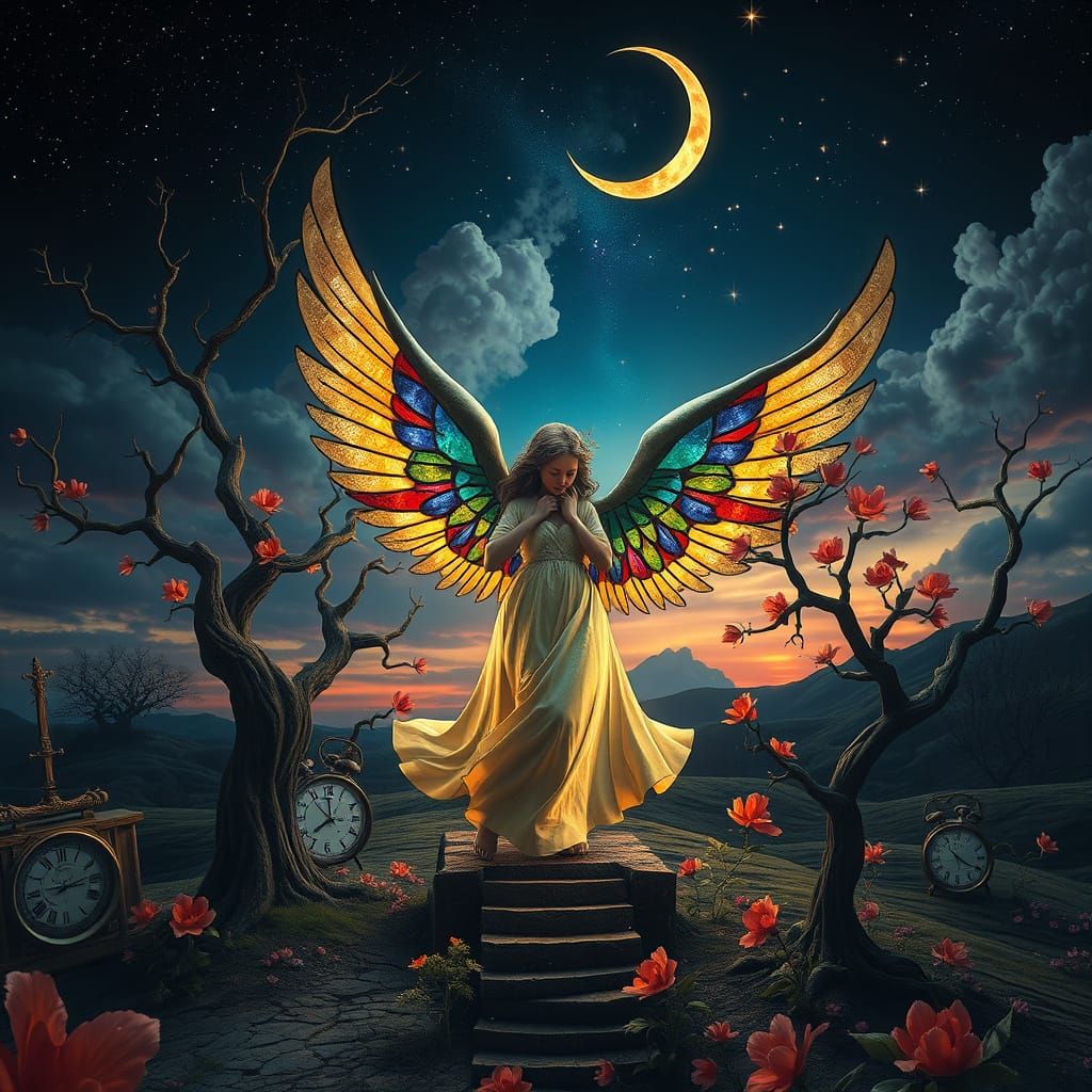 Angel of Love in a Dali-Inspired Surreal Landscape