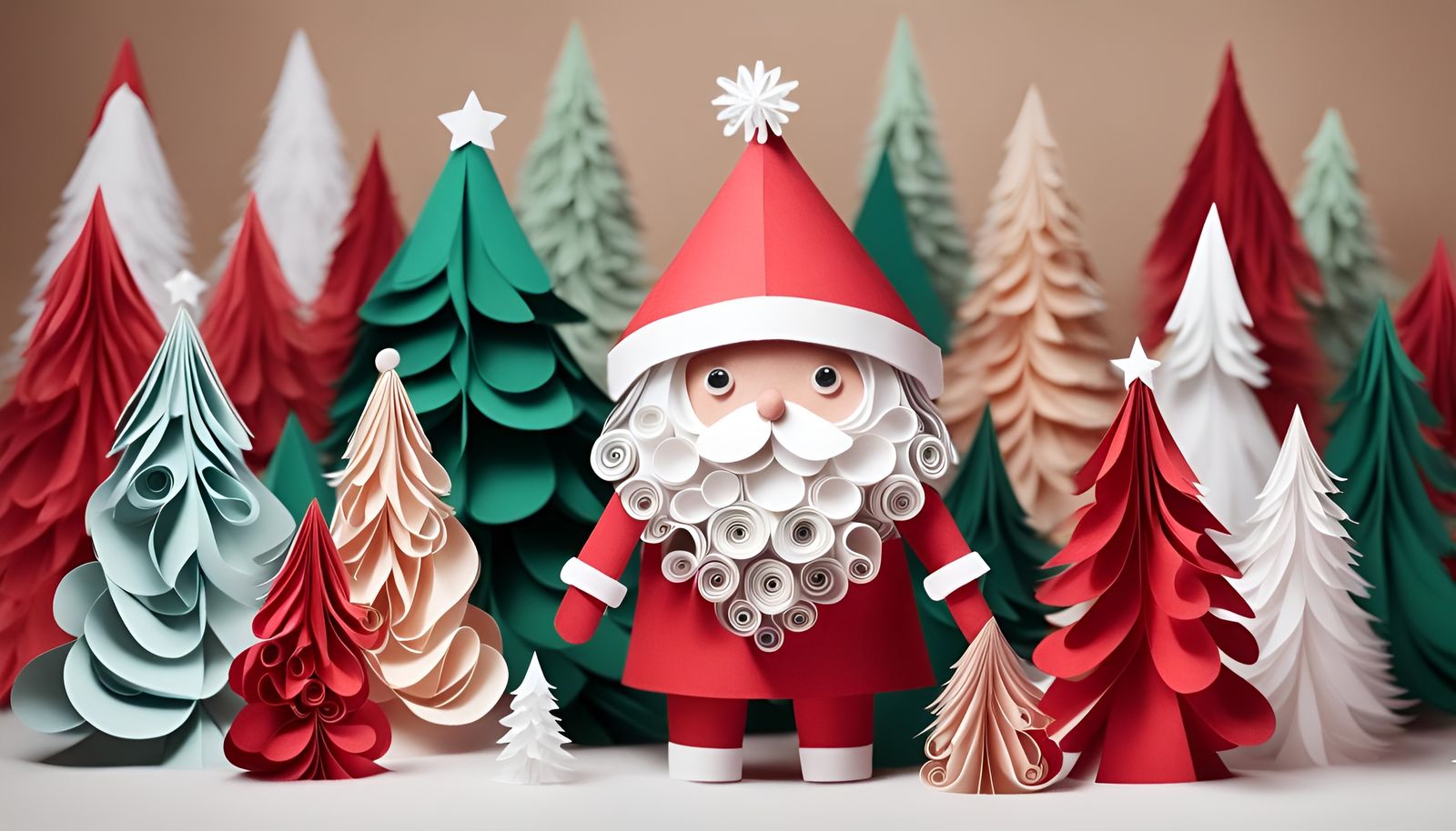 Cute Paper Santa Surrounded by Christmas Trees
