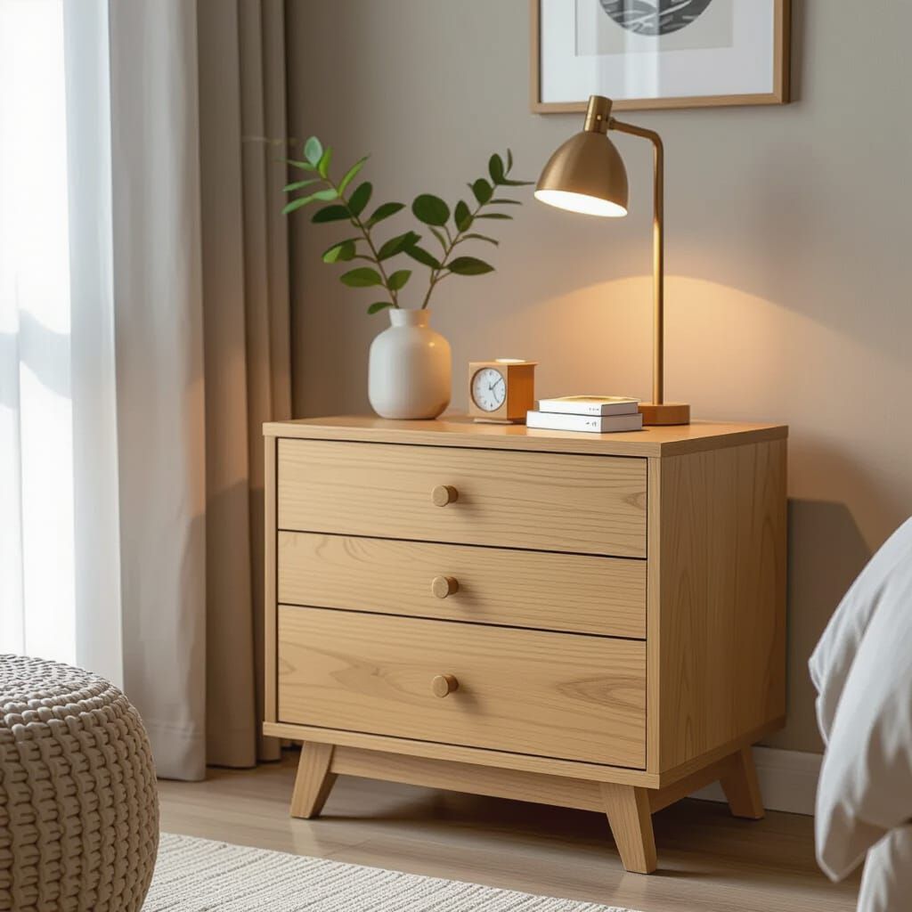 MDF Wooden Bedside Table with Four Drawers