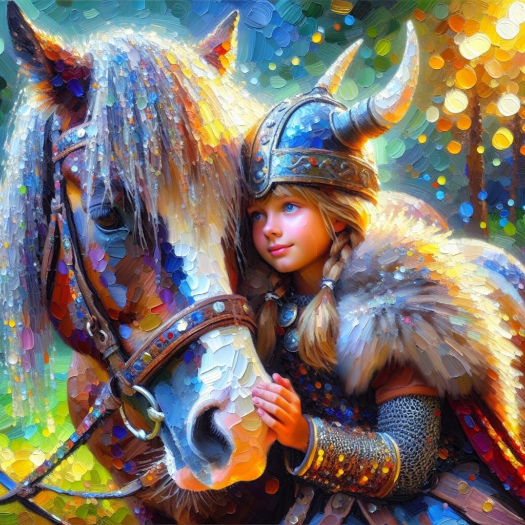 Viking Princess with Horse as Impasto Painting