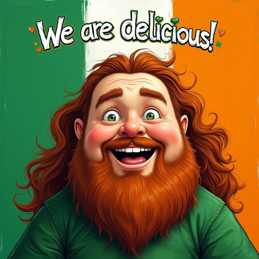 Friendly Chubby Man with Lush Hair and Beard in Vibrant Iris...