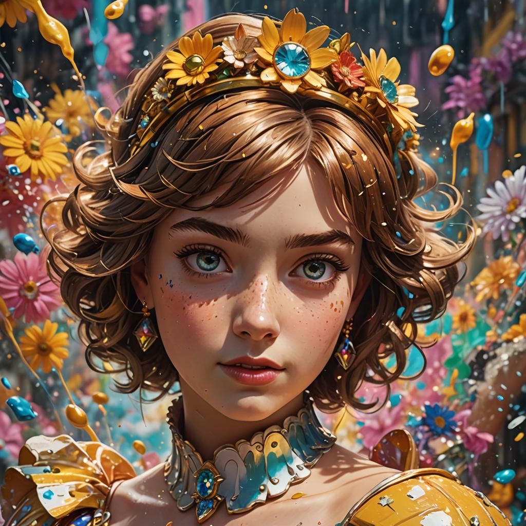 Hyperrealistic Princess Daisy Splash Art Portrait