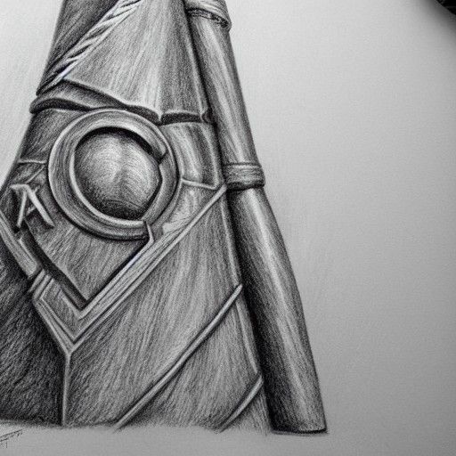 Hyperdetailed Charcoal Drawing of Thor's Hammer
