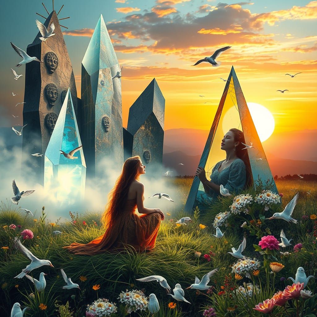 Surreal Dreamscape Collage with Mythical Creatures