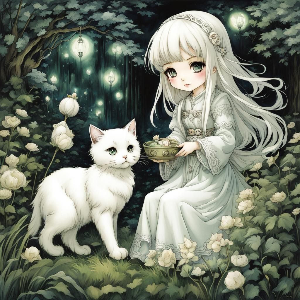 Chibi Ghosts in Garden, Anime Style