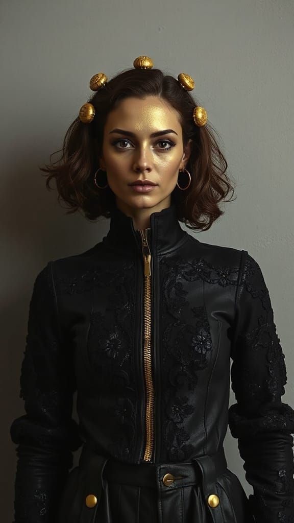 Surreal Woman with Zipper Face and Button Hair