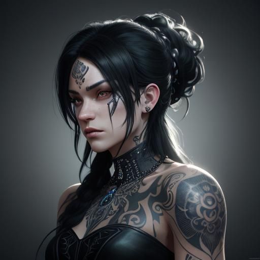 Beautiful Emo ballerina  , full body tattoos ,black hair ,piercings Mark Brooks and Dan Mumford, comic book art, perfect...