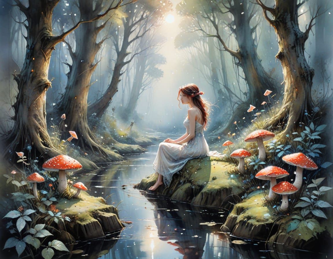 Enchanted Glen of Whispers: Stylized Watercolor Forest