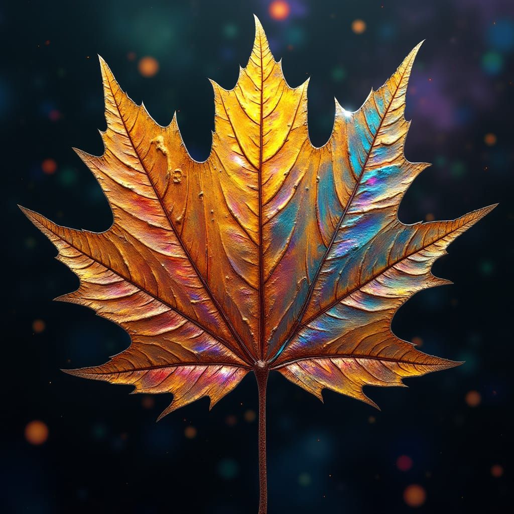 Vibrant Fractal Leaf in Cosmic Cyberpunk Art