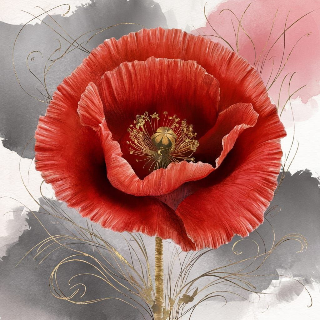 Watercolor Poppy in Elegance and Refinement
