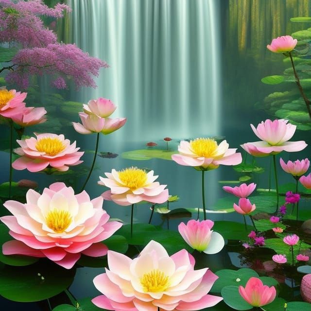 Ethereal Lotus Flowers in Impressionistic Luminism Style