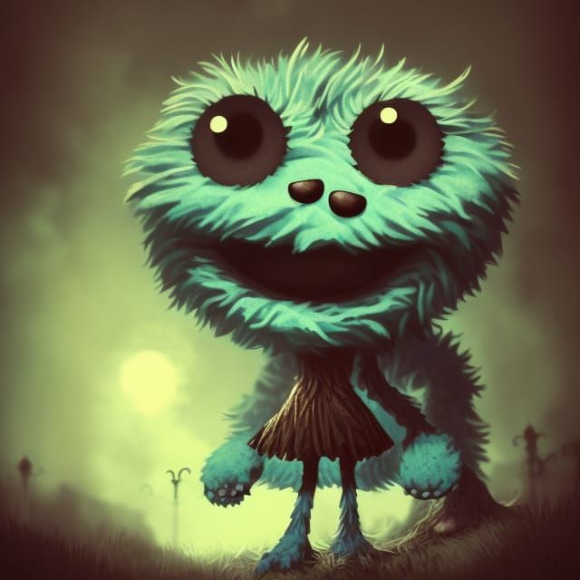 Adorable Cookie Monster Portrait in Dark Fantasy Style