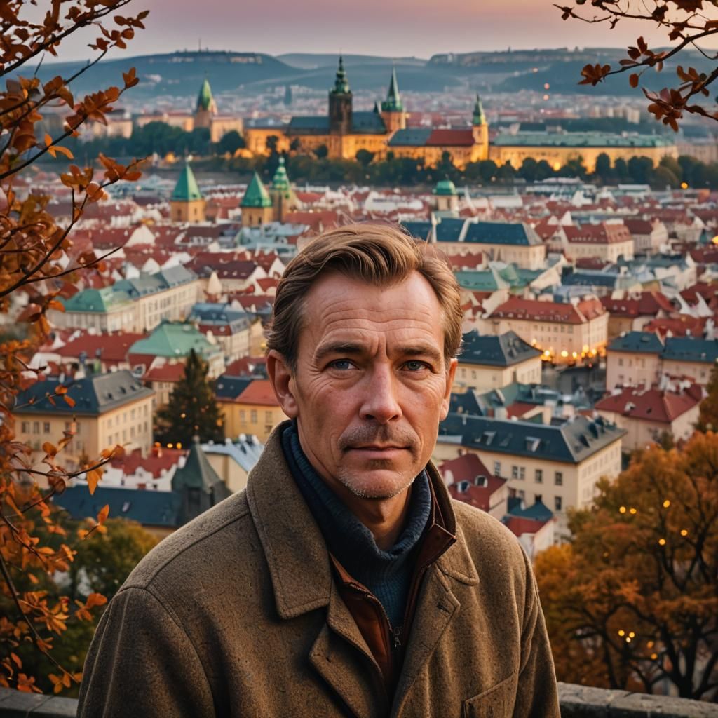 Autumn Portrait in Prague with Golden Hour Lighting